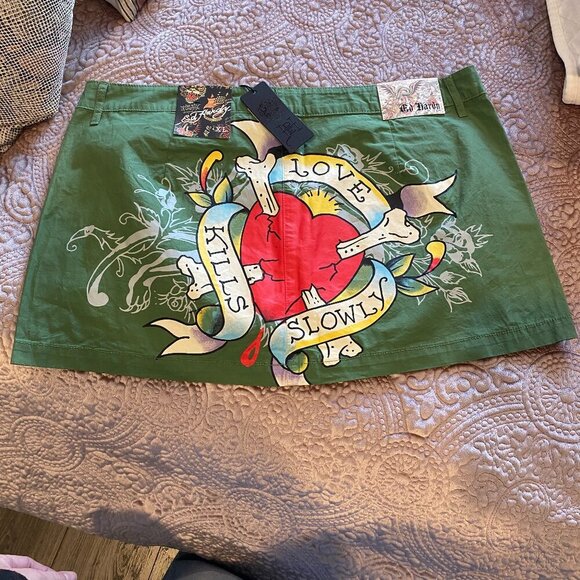 Ed Hardy Women's Lks Heart Skirt In Olive - Picture 3 of 5